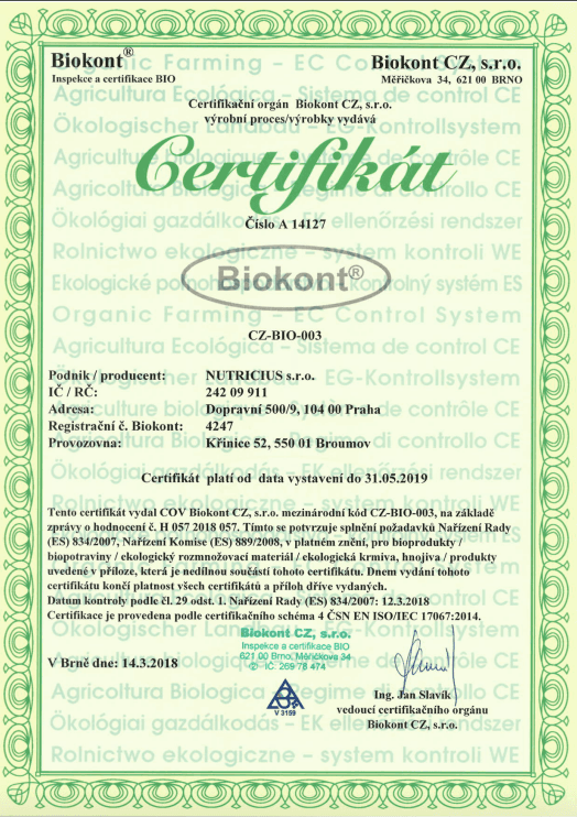 Certifikát Biokont CZ